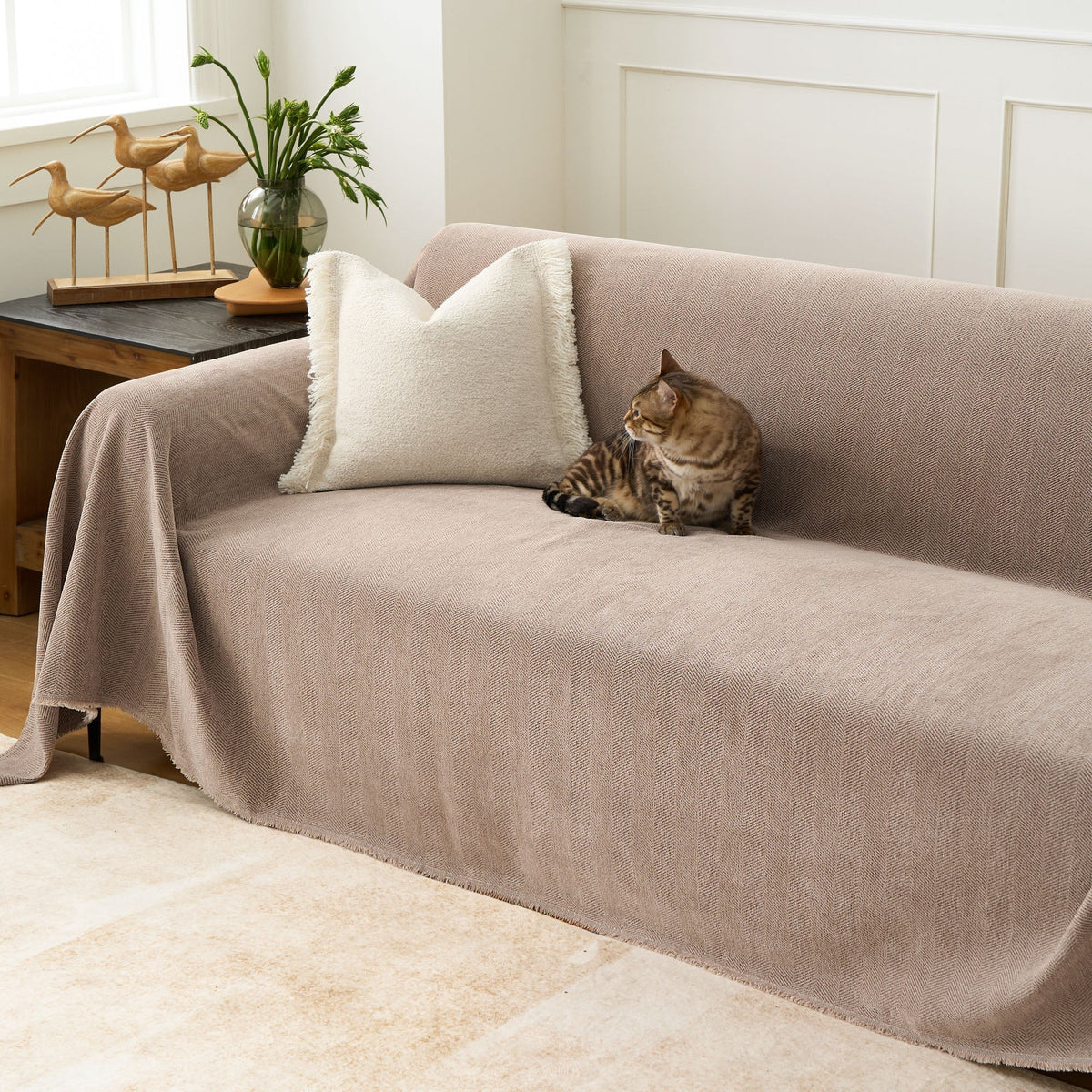 Fischgrätstruktur Sofabezug Haustierfreundlich Wasserabweisender Möbelschutz Textilgewebe Sofa Cover | Sansoti