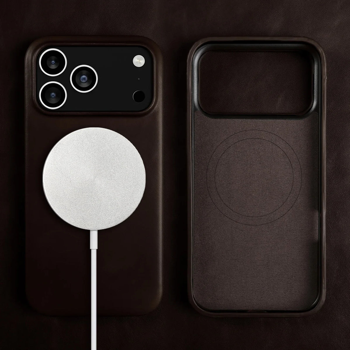 Leren iPhone Hoesje met Magnetische Ring | Draadloos Opladen | MagSafe Compatibel voor iPhone 11-17 Pro Max | Sansoti