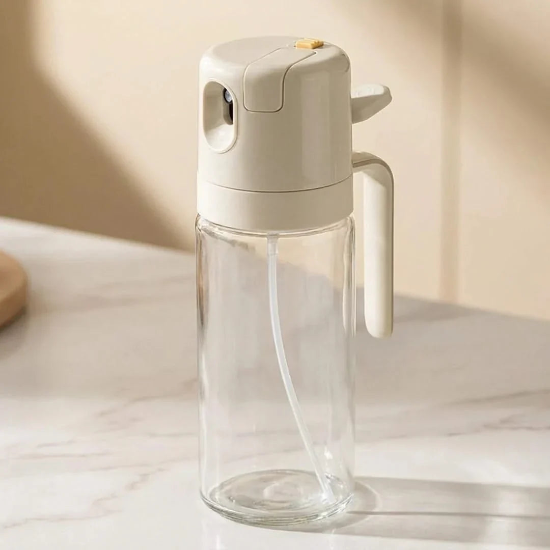 Glazen Olie Dispenser 550ml met Verstuiver en Schenktuit Kookspray Keukenflacon Transparant Hittebestendig Doseerfles | Sansoti