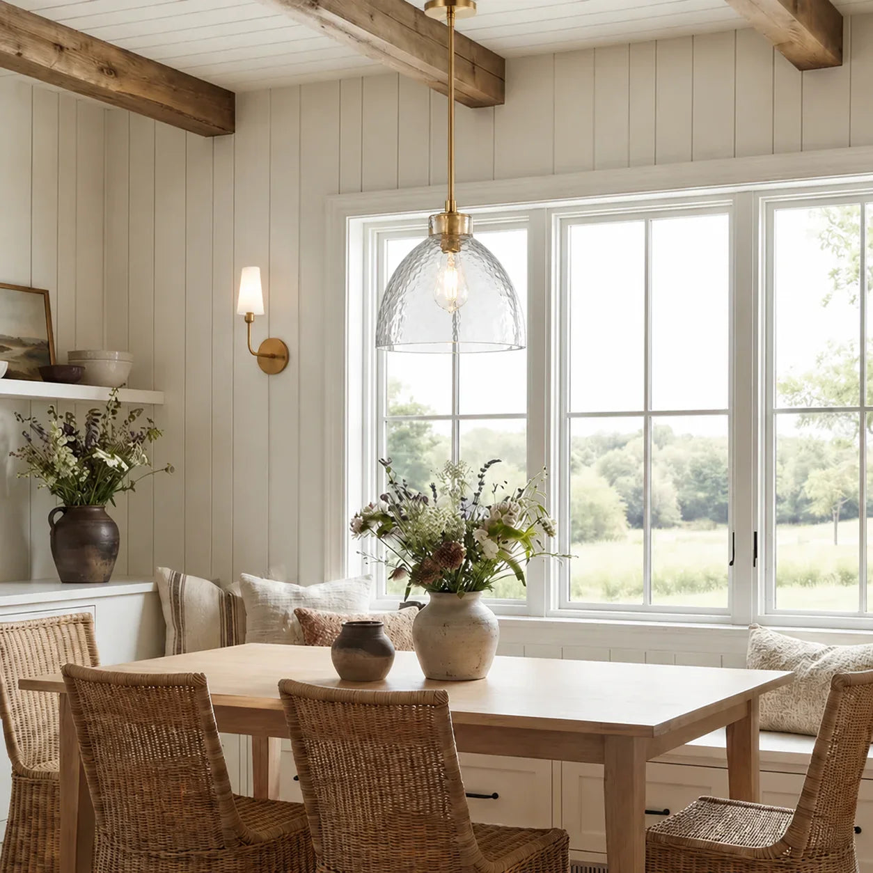 Geslepen Glazen Hanglamp Farmhouse Stijl – Amber of Helder Glas – Messing, Zwart of Nikkel Afwerking | Sansoti