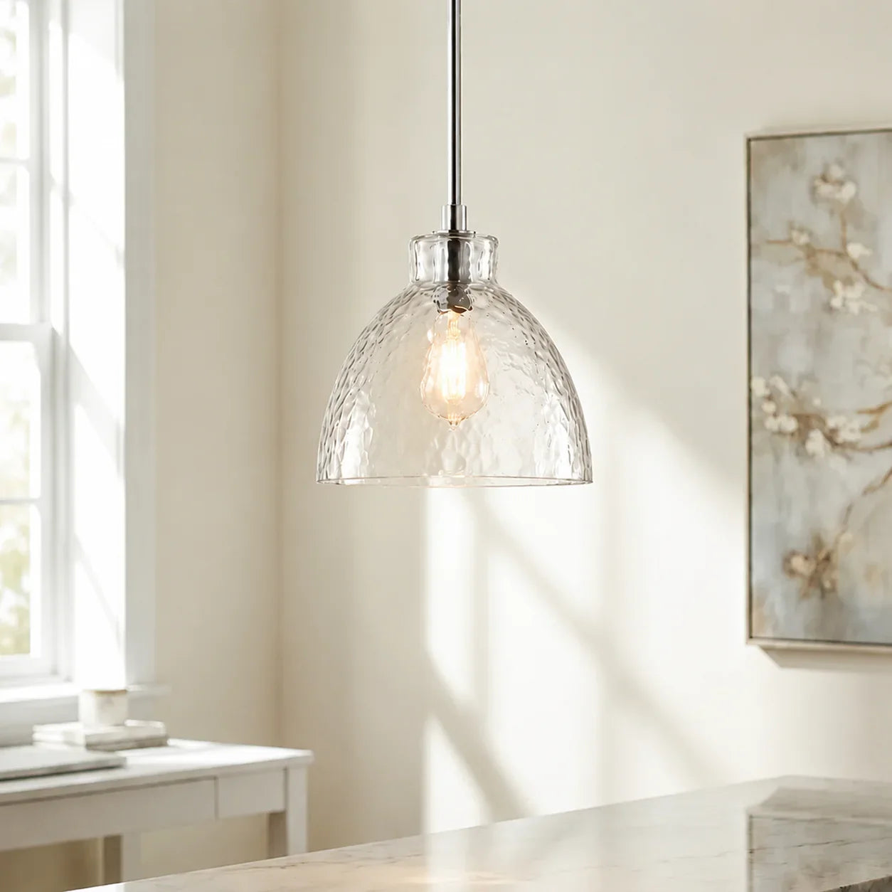 Geslepen Glazen Hanglamp Farmhouse Stijl – Amber of Helder Glas – Messing, Zwart of Nikkel Afwerking | Sansoti