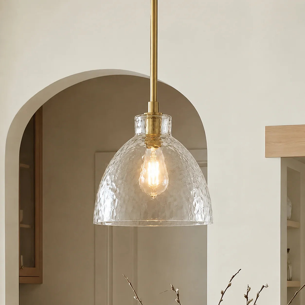 Geslepen Glazen Hanglamp Farmhouse Stijl – Amber of Helder Glas – Messing, Zwart of Nikkel Afwerking | Sansoti