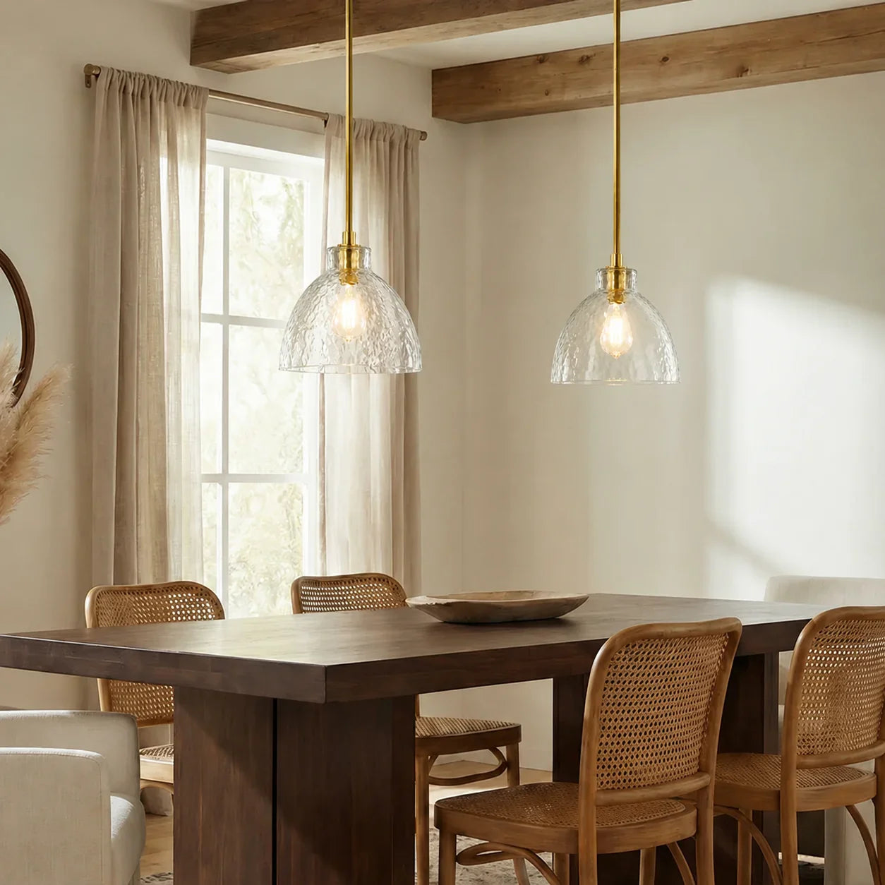 Geslepen Glazen Hanglamp Farmhouse Stijl – Amber of Helder Glas – Messing, Zwart of Nikkel Afwerking | Sansoti
