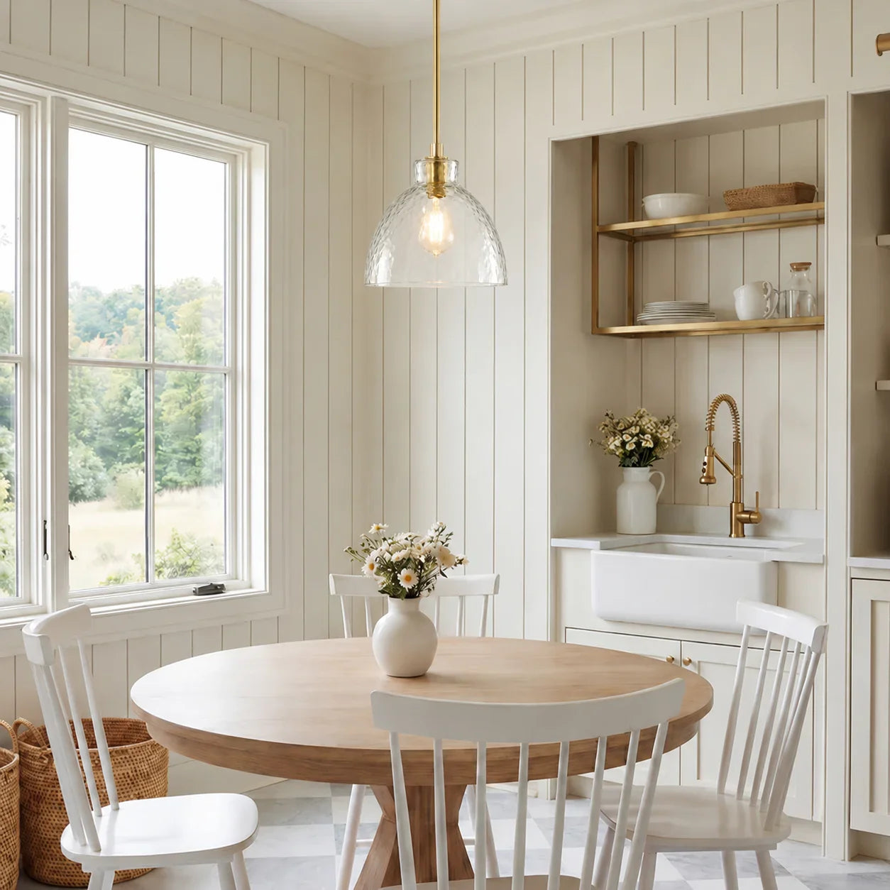Geslepen Glazen Hanglamp Farmhouse Stijl – Amber of Helder Glas – Messing, Zwart of Nikkel Afwerking | Sansoti