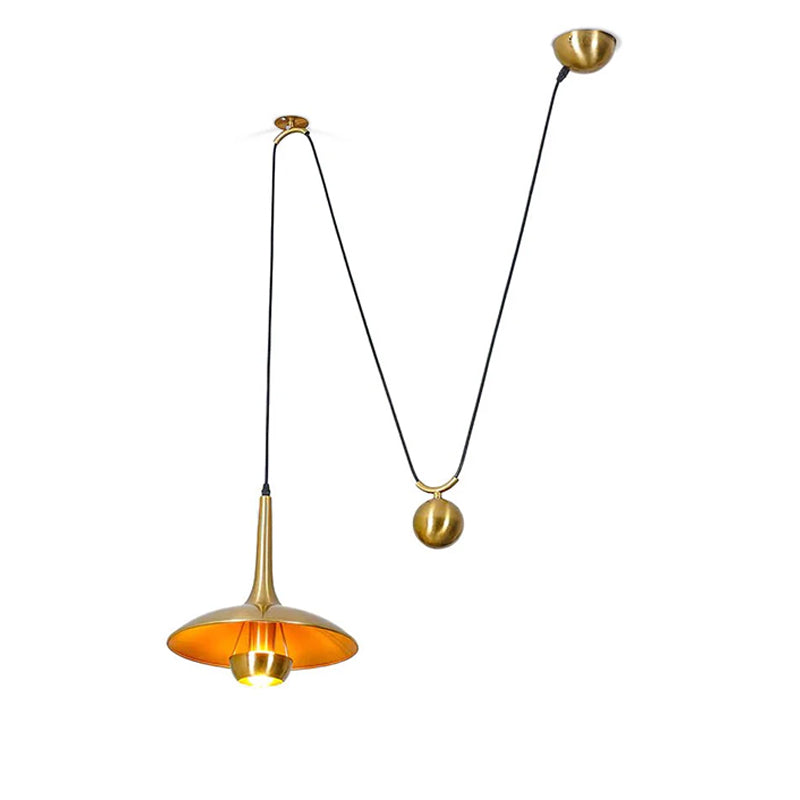 Verstelbare Hanglamp Onos – Hoogte-instelbaar met Tegengewichtbal – Chroom of Goud Metaal – Vintage 1970s Design – Retro Pendelverlichting voor Eettafel en Keukeneiland | Sansoti