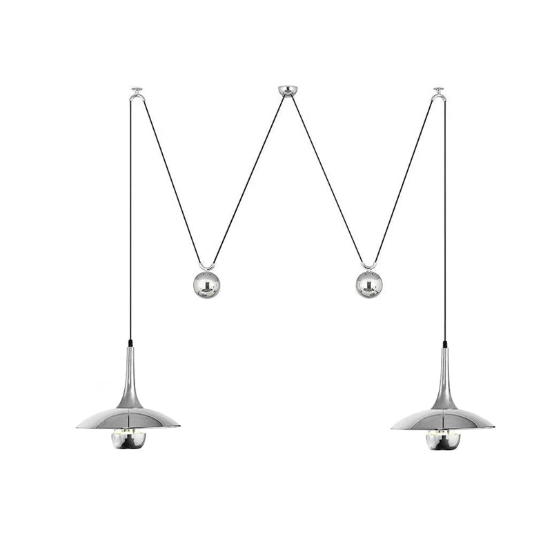 Verstelbare Hanglamp Onos – Hoogte-instelbaar met Tegengewichtbal – Chroom of Goud Metaal – Vintage 1970s Design – Retro Pendelverlichting voor Eettafel en Keukeneiland | Sansoti