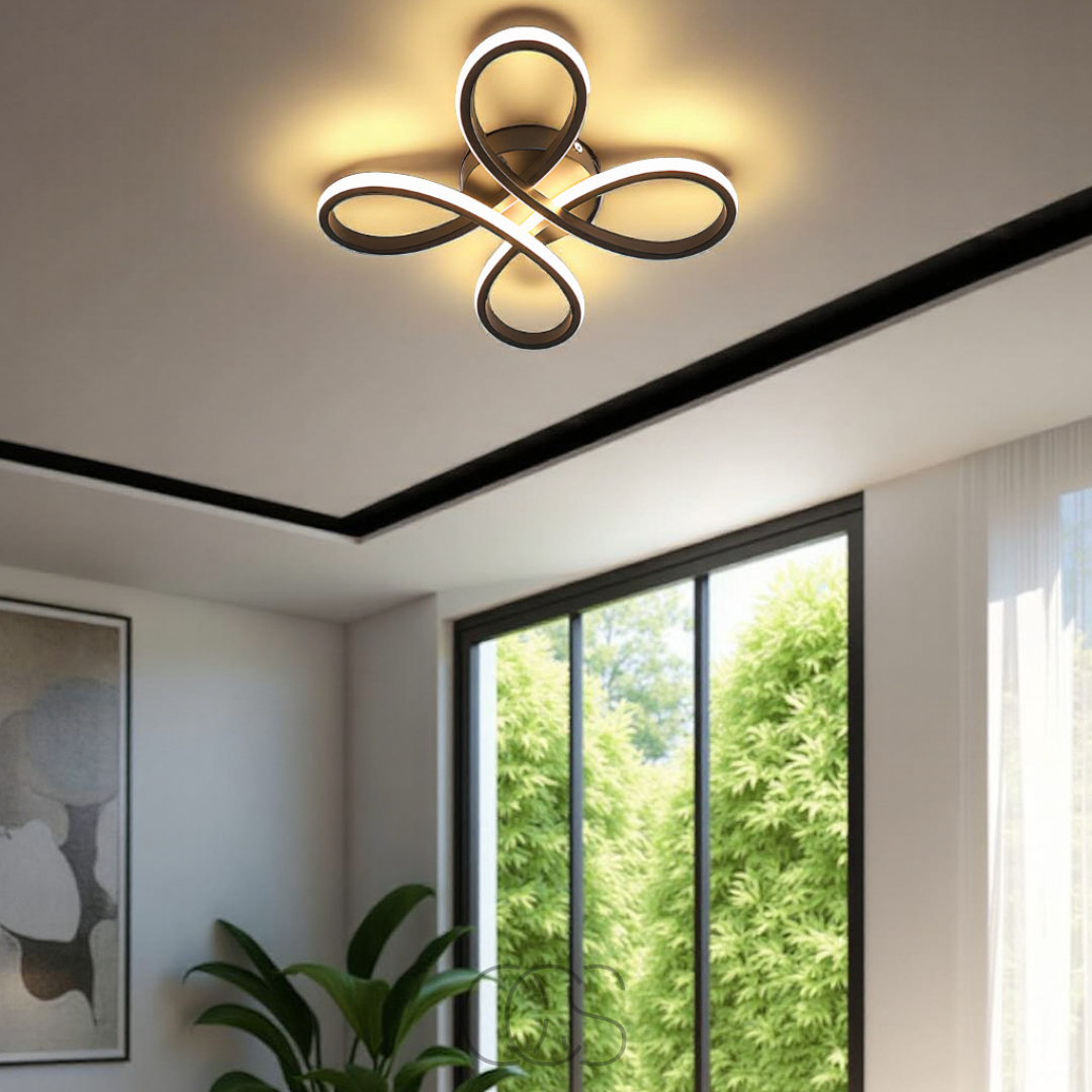 Plafondlamp LED Klavervorm Dimbaar Zwart 30cm 2400 Lumen Woonkamer Slaapkamer Modern Design Plafondverlichting | Sansoti