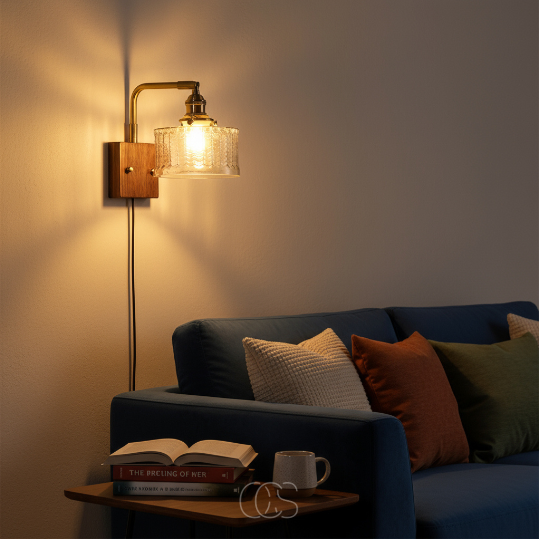 Klassieke Wandlamp met Glazen Kap Goud Metaal Woonkamer Slaapkamer Hal Sfeerverlichting Vintage Stijl | Sansoti