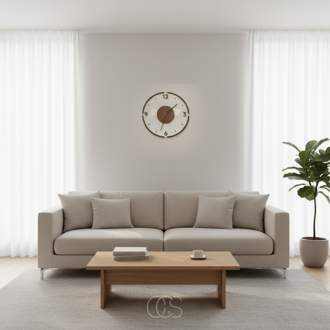 Geruisloze Wandklok Hout 35cm Scandinavisch Design Stille Beweging voor Woonkamer Slaapkamer Kantoor | Sansoti