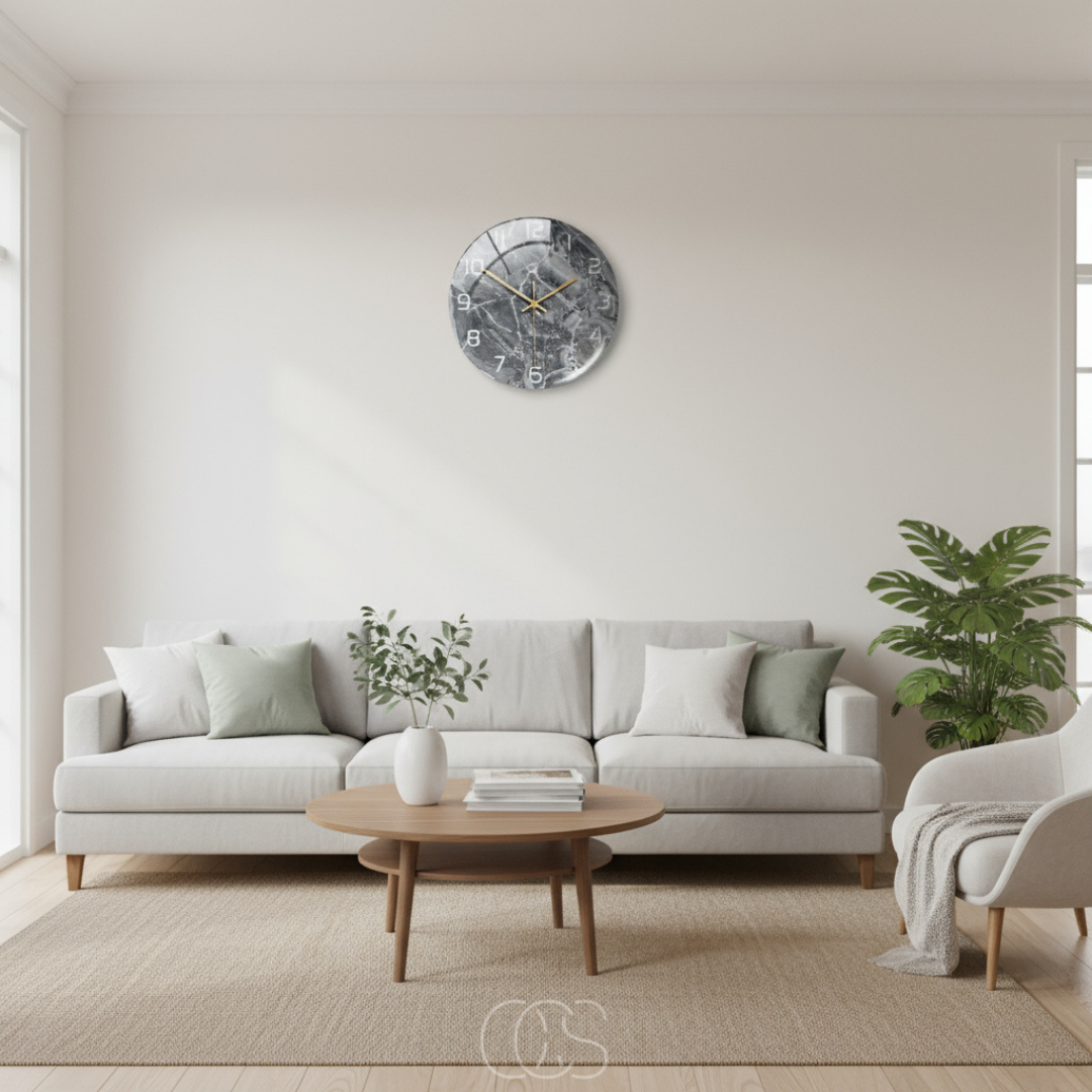 Wandklok Marmerprint Stil Uurwerk 30cm Zwart Grijs Groen Woonkamer Hal Slaapkamer Decoratief Acryl Modern | Sansoti