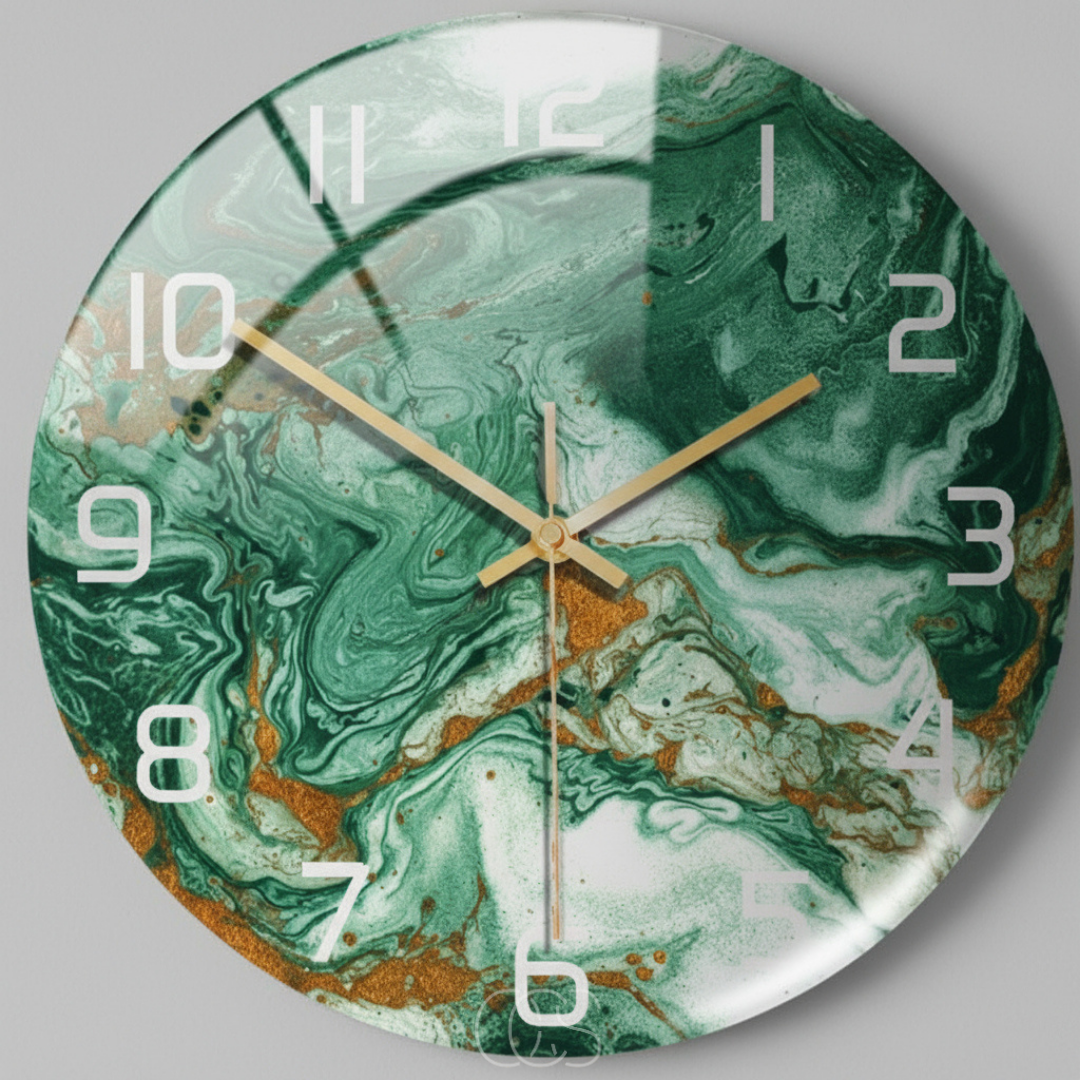Wandklok Marmerprint Stil Uurwerk 30cm Zwart Grijs Groen Woonkamer Hal Slaapkamer Decoratief Acryl Modern | Sansoti