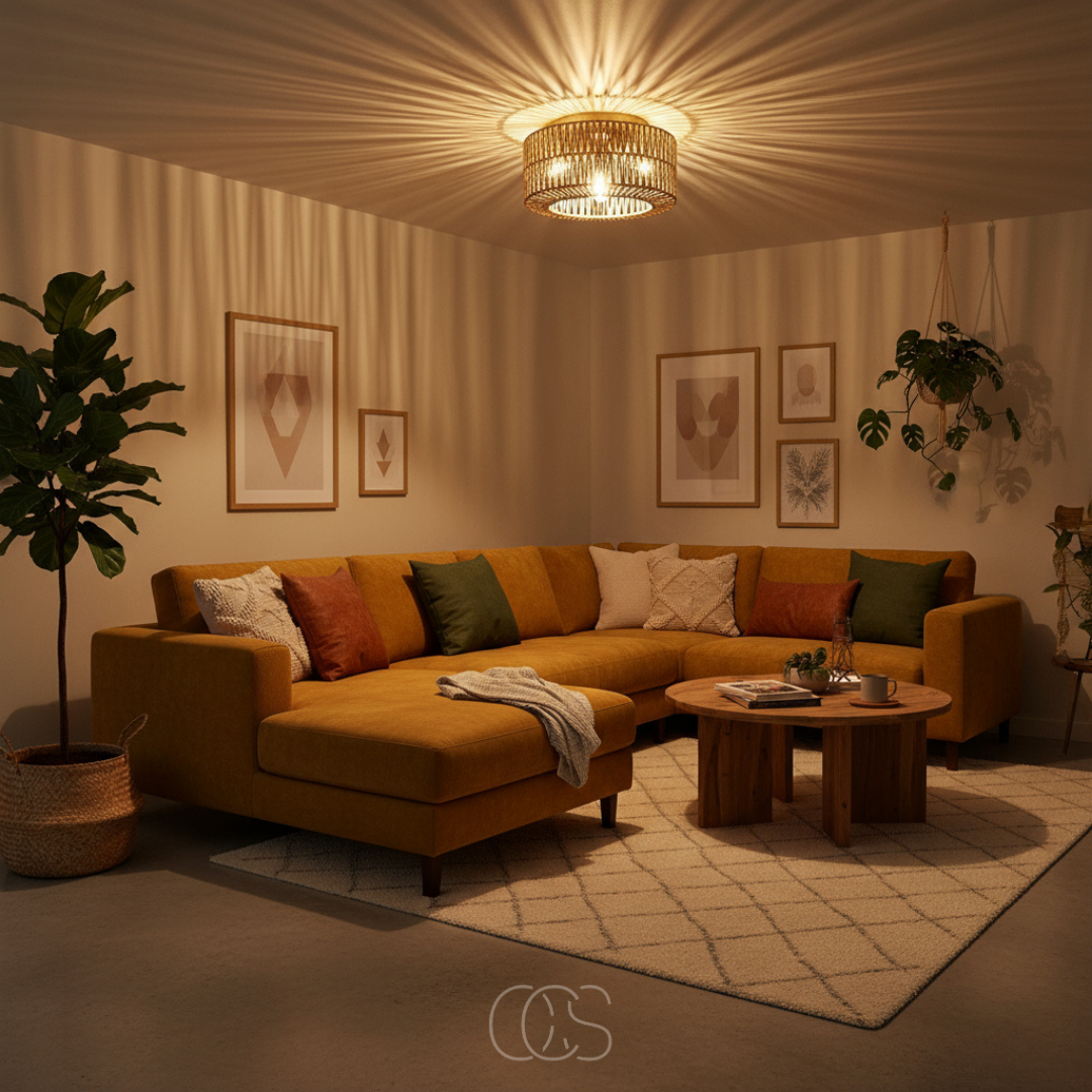 Plafondlamp Rotan Handgeweven 30cm Boho Natuurlijk Licht Schaduwpatroon Sfeervol Woonkamer Eethoek Slaapkamer | Sansoti
