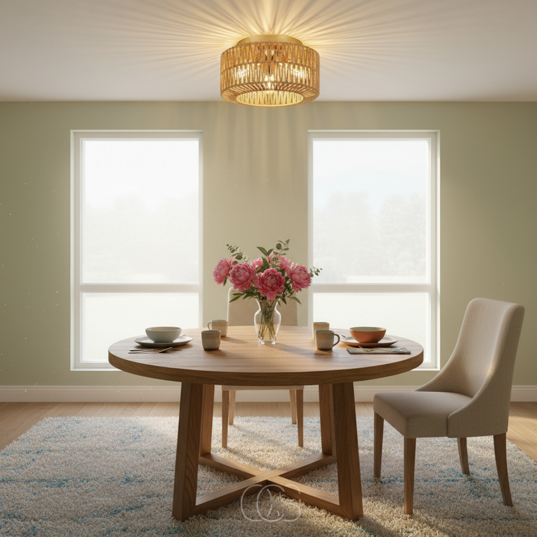 Plafondlamp Rotan Handgeweven 30cm Boho Natuurlijk Licht Schaduwpatroon Sfeervol Woonkamer Eethoek Slaapkamer | Sansoti