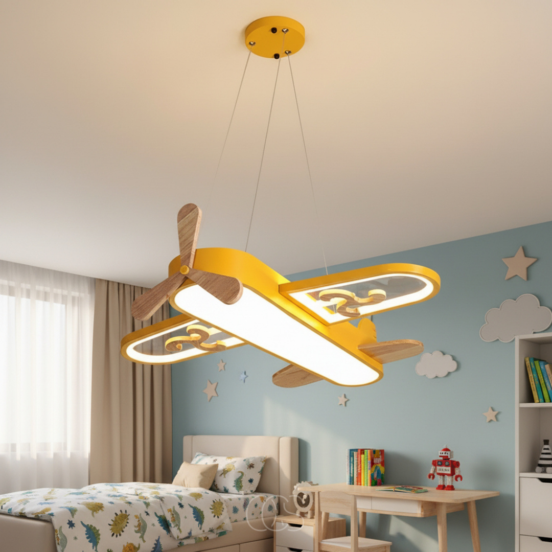 Vliegtuig Hanglamp Kinderkamer Dimbaar 55cm LED Warm Wit Koel Wit Blauw Geel Plafondlamp Jongens Meisjes | Sansoti