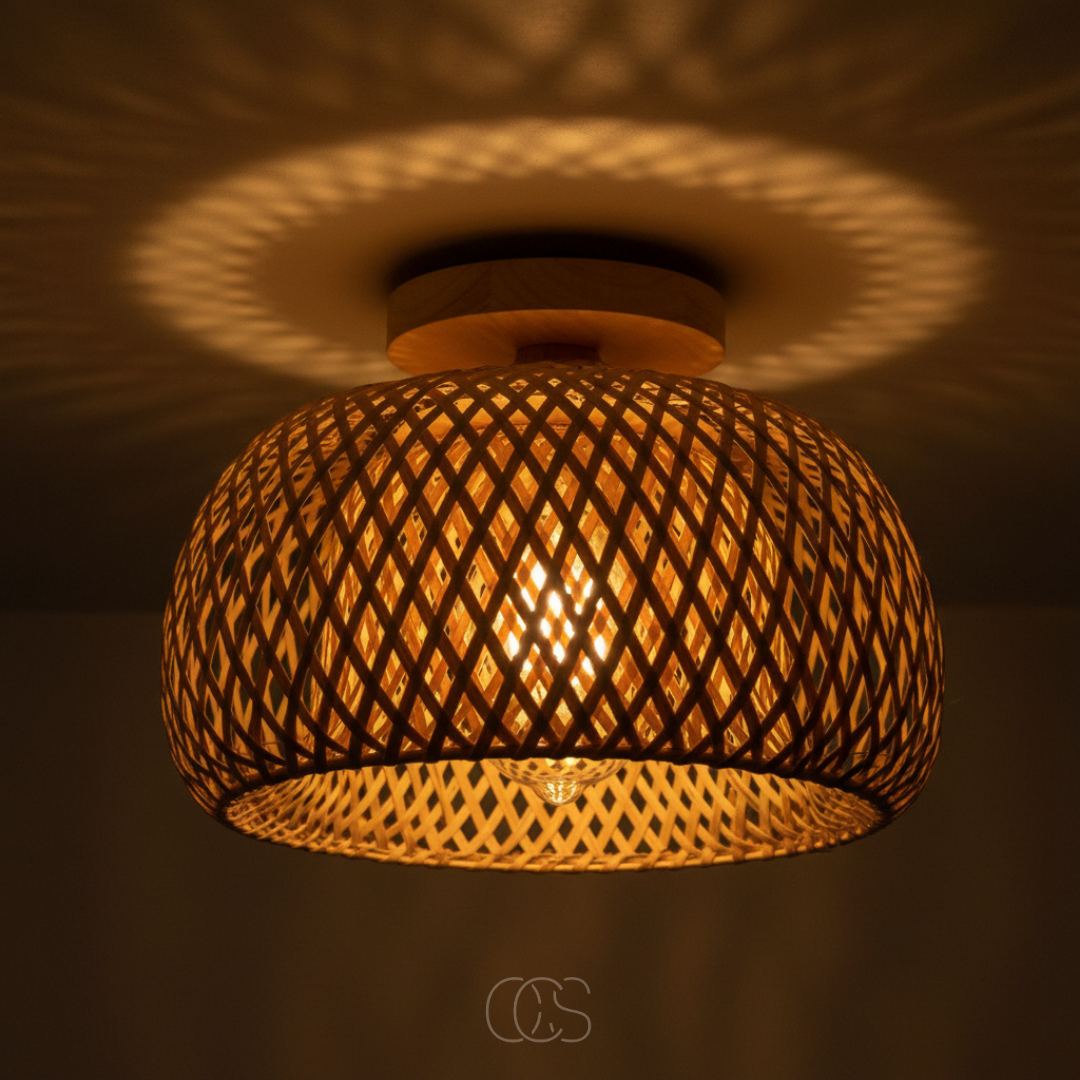 Gevlochten Rotan Plafondlamp Ø30cm Naturel Handgemaakt Sfeerverlichting Scandinavisch Design Woonkamer Slaapkamer | Sansoti