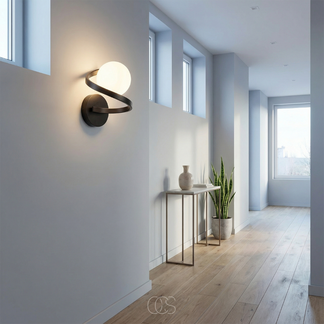 Wandlamp Matglas met Metalen Ring Zwart Spatwaterdicht IP44 Modern Design voor Hal Slaapkamer en Badkamer | Sansoti