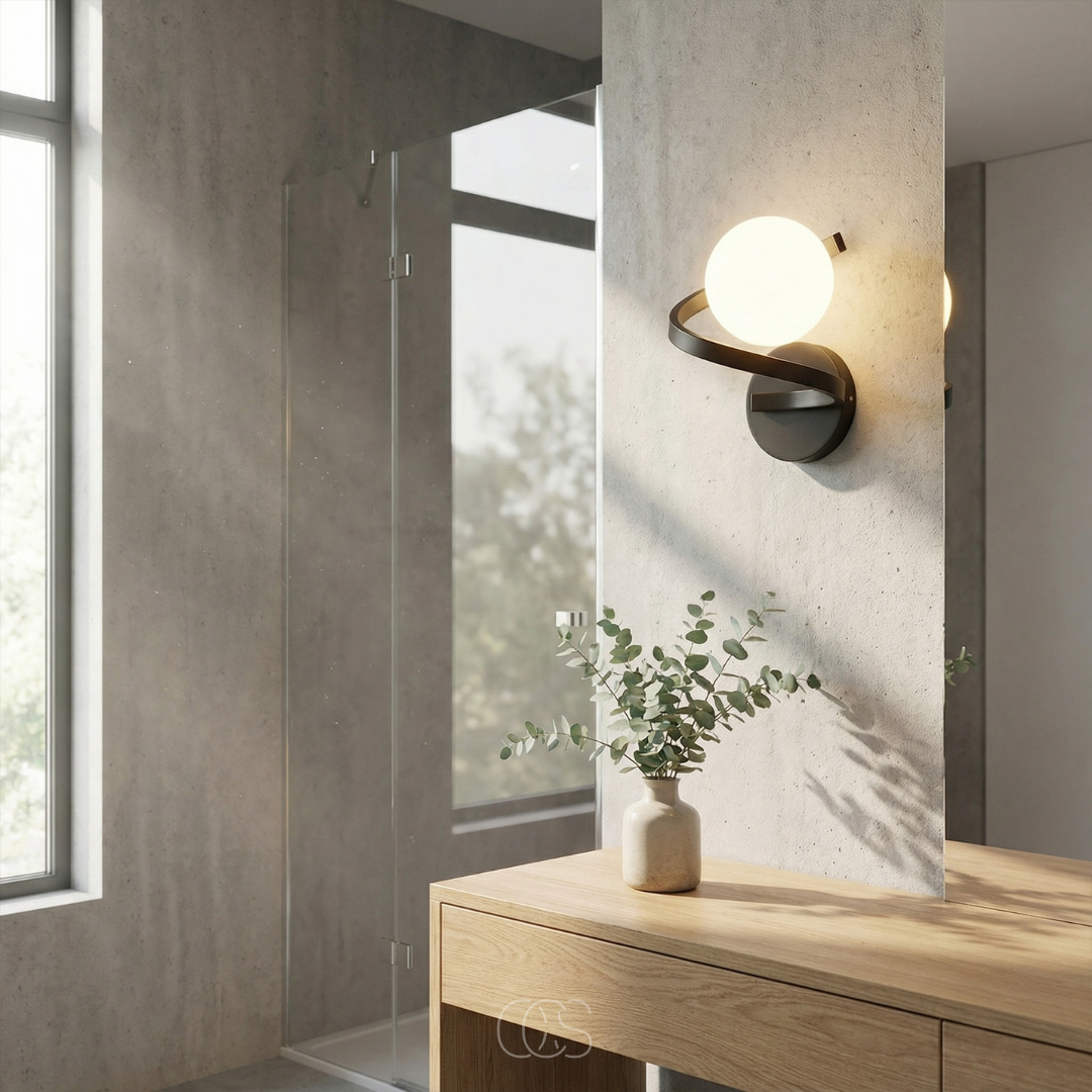 Wandlamp Matglas met Metalen Ring Zwart Spatwaterdicht IP44 Modern Design voor Hal Slaapkamer en Badkamer | Sansoti
