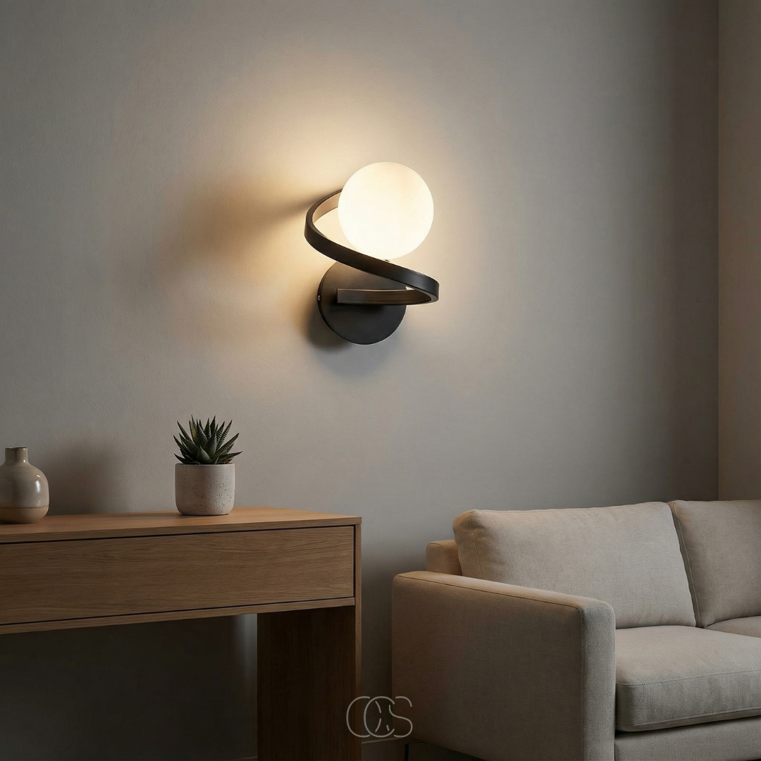 Wandlamp Matglas met Metalen Ring Zwart Spatwaterdicht IP44 Modern Design voor Hal Slaapkamer en Badkamer | Sansoti