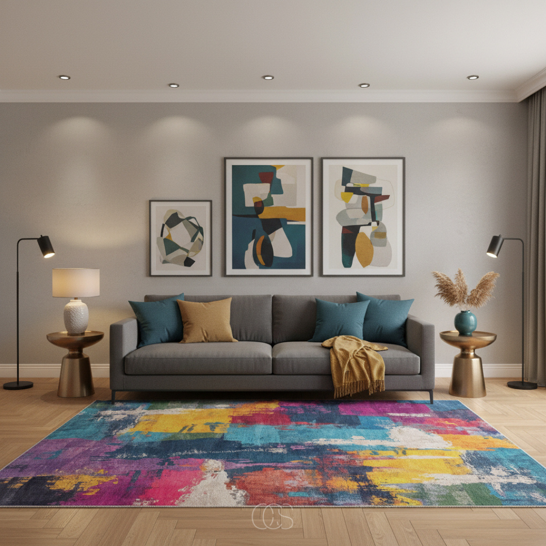 Vloerkleed Multicolor Abstract Patroon 200x230 cm Polyester Laagpolig Woonkamer Modern Design Scandinavisch | Sansoti