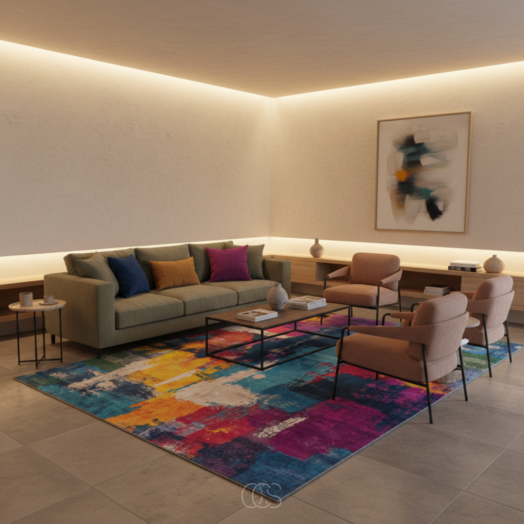 Vloerkleed Multicolor Abstract Patroon 200x230 cm Polyester Laagpolig Woonkamer Modern Design Scandinavisch | Sansoti