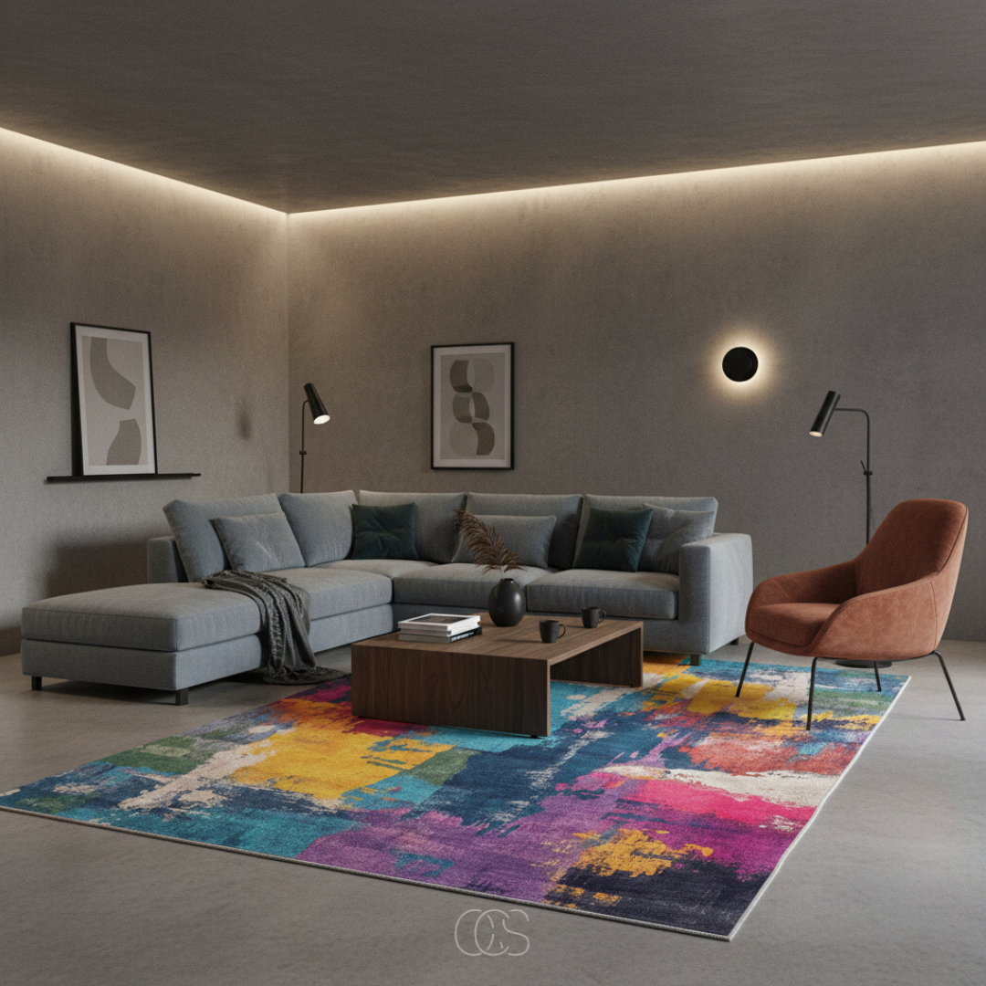 Vloerkleed Multicolor Abstract Patroon 200x230 cm Polyester Laagpolig Woonkamer Modern Design Scandinavisch | Sansoti