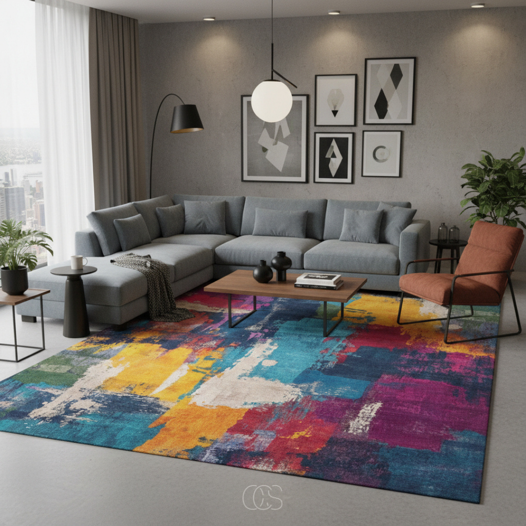 Vloerkleed Multicolor Abstract Patroon 200x230 cm Polyester Laagpolig Woonkamer Modern Design Scandinavisch | Sansoti