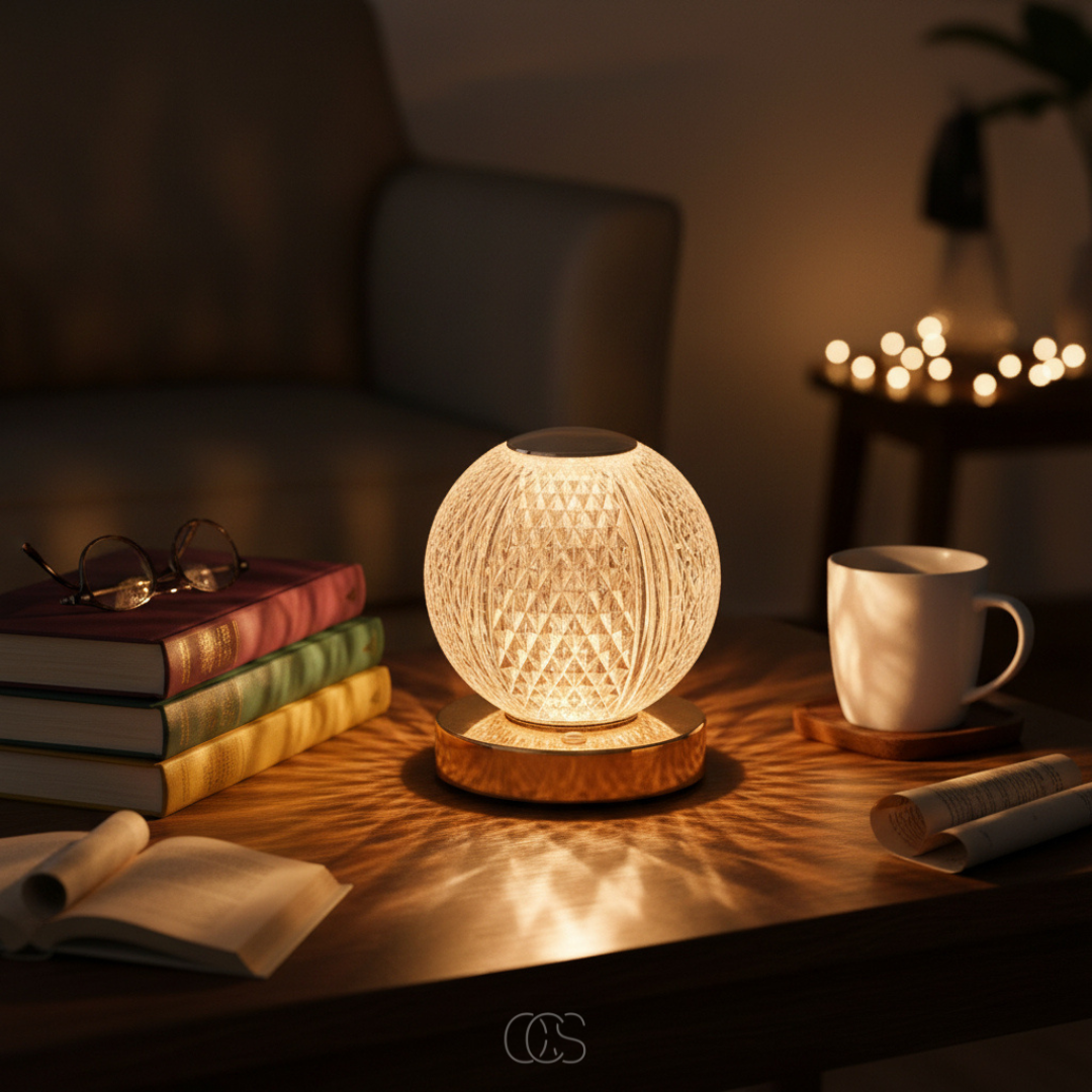 Bolvormige LED Tafellamp Kristal Design Draadloos Oplaadbaar Touch Dimbaar Sfeervol Woonkamer Sfeerverlichting | Sansoti