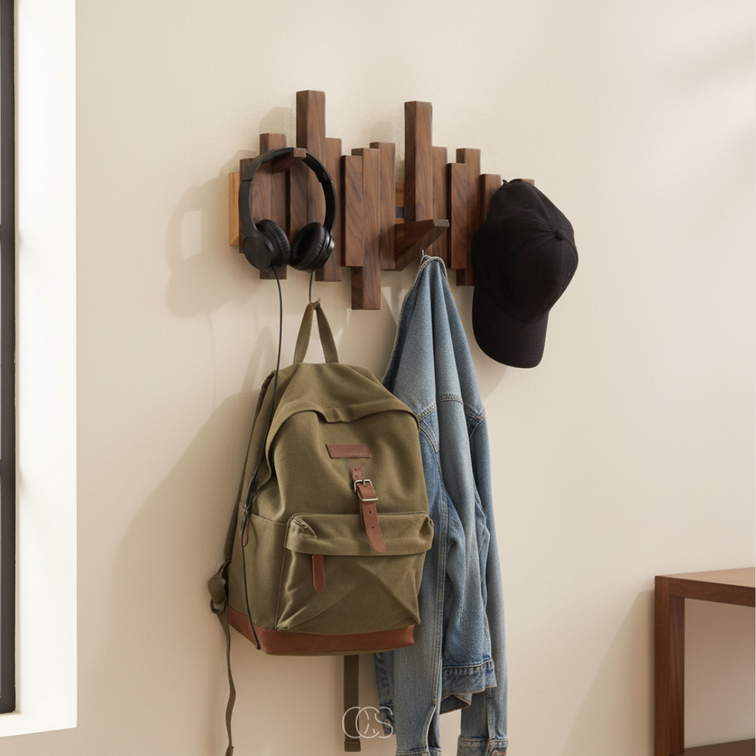 Wandkapstok Inklapbaar Hout Pianotoets Design 3-8 Haken Hal Slaapkamer Ruimtebesparend Elegant Stijlvol | Sansoti