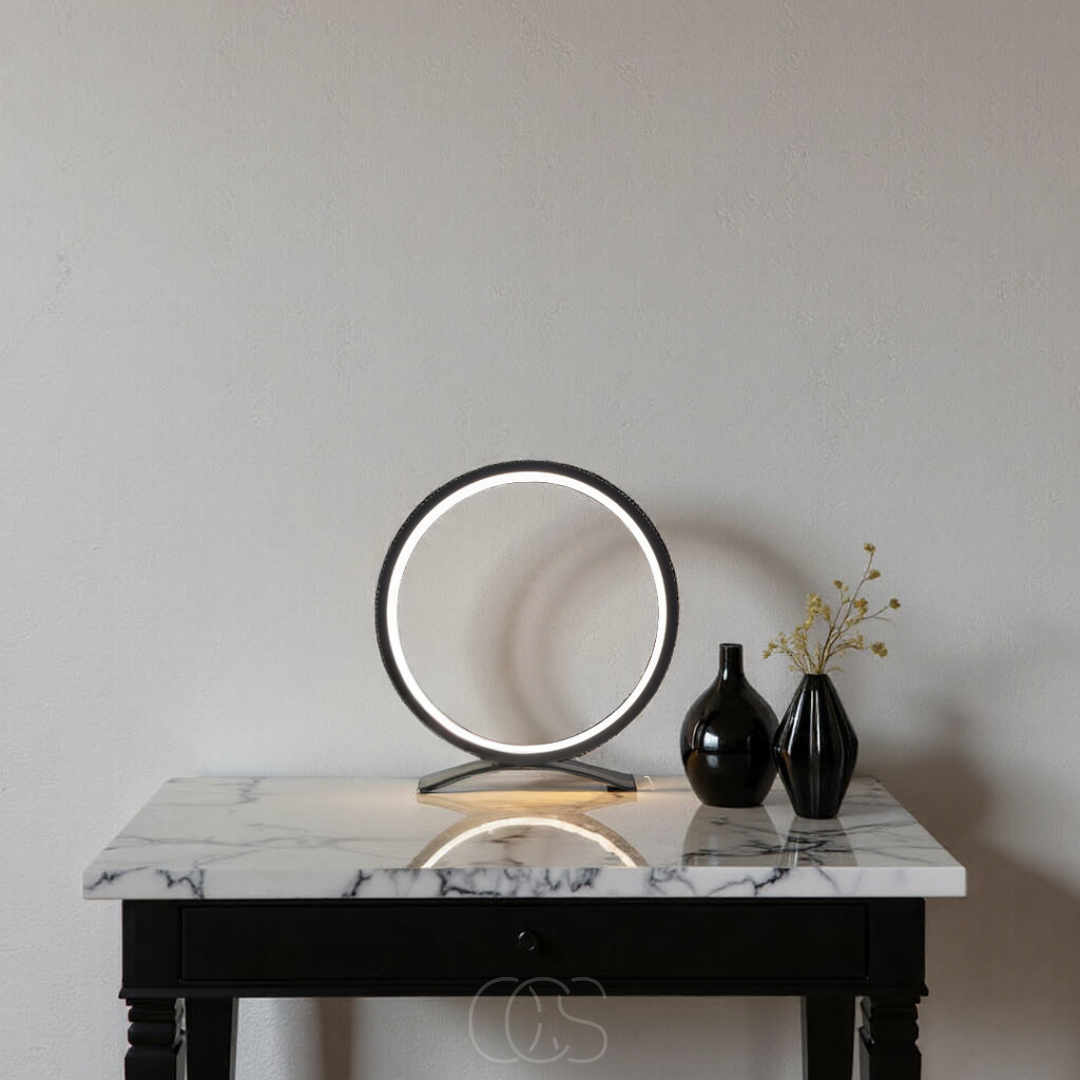 LED Ringlamp Tafel Zwart Aluminium 29cm Warm Wit Licht Moderne Verlichting Sfeerlamp Woonkamer Slaapkamer | Sansoti