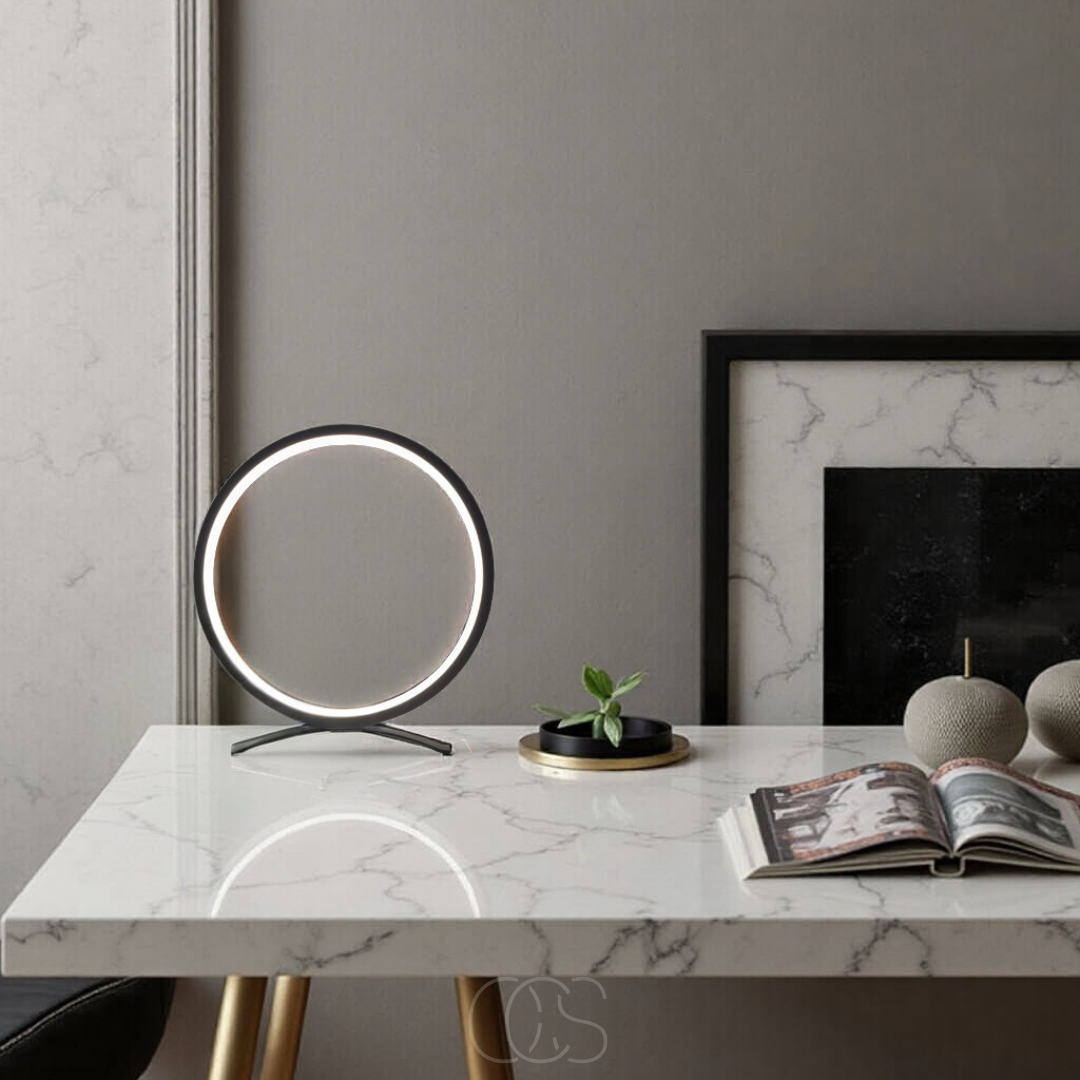 LED Ringlamp Tafel Zwart Aluminium 29cm Warm Wit Licht Moderne Verlichting Sfeerlamp Woonkamer Slaapkamer | Sansoti
