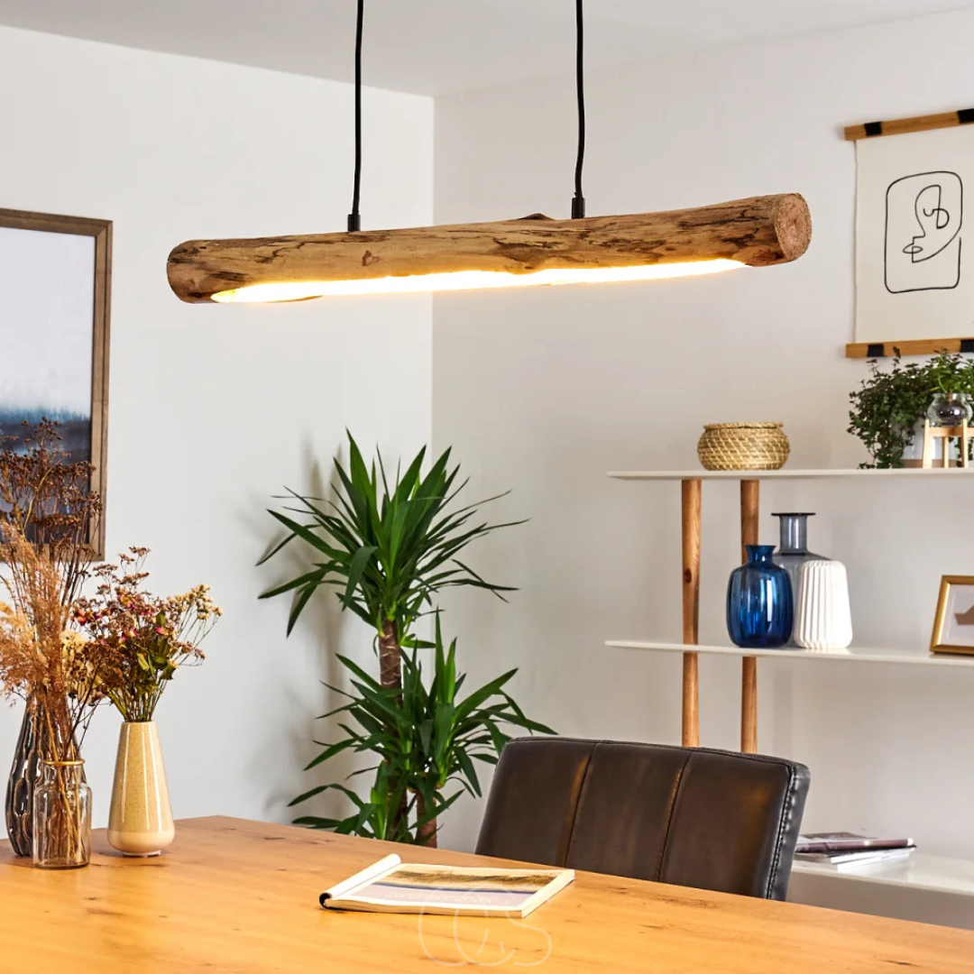 Dimmbare LED-Holzpendelleuchte 80 cm Schwarzer Stahl 3000K Warmweiß Esstisch Wohnzimmer Modern | Restfield