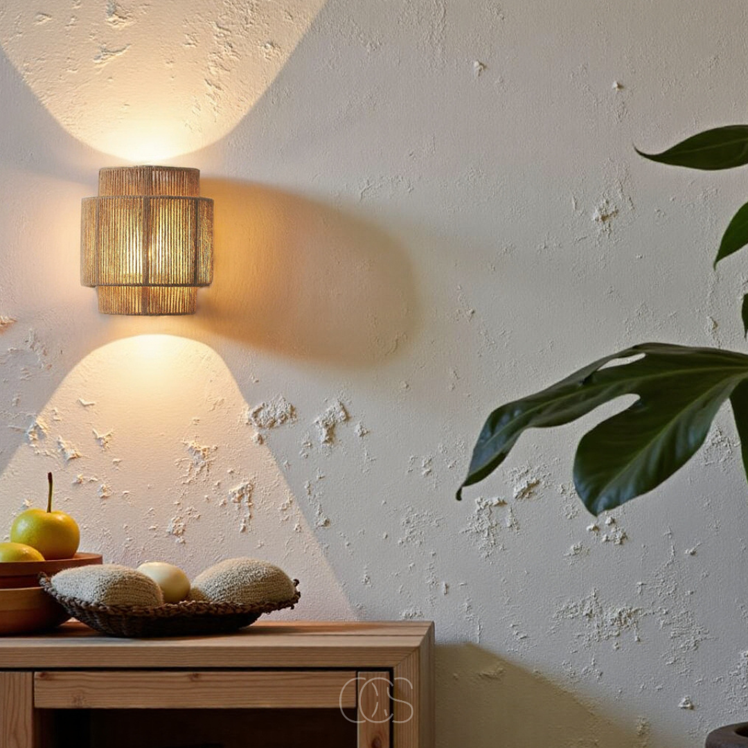 Gevlochten Wandlamp Natuurlijk Riet 25cm Boho Sfeerlicht Warm Schaduwpatroon Woonkamer Slaapkamer Hal Interieur | Sansoti