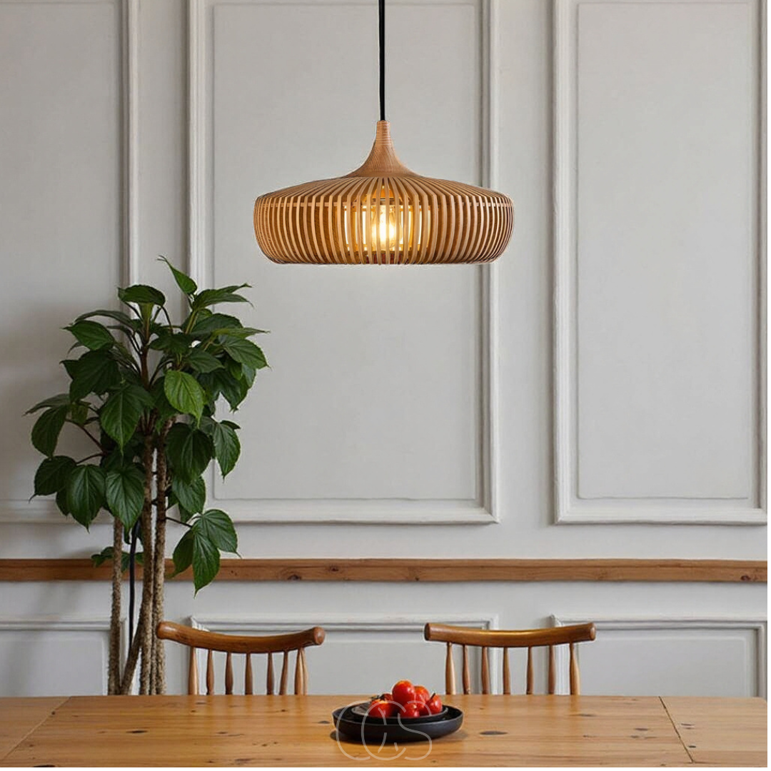 Houten Hanglamp Ø43cm Japandi Stijl Natuurlijk E27 Eettafel Woonkamer Slaapkamer Scandinavisch Design | Sansoti