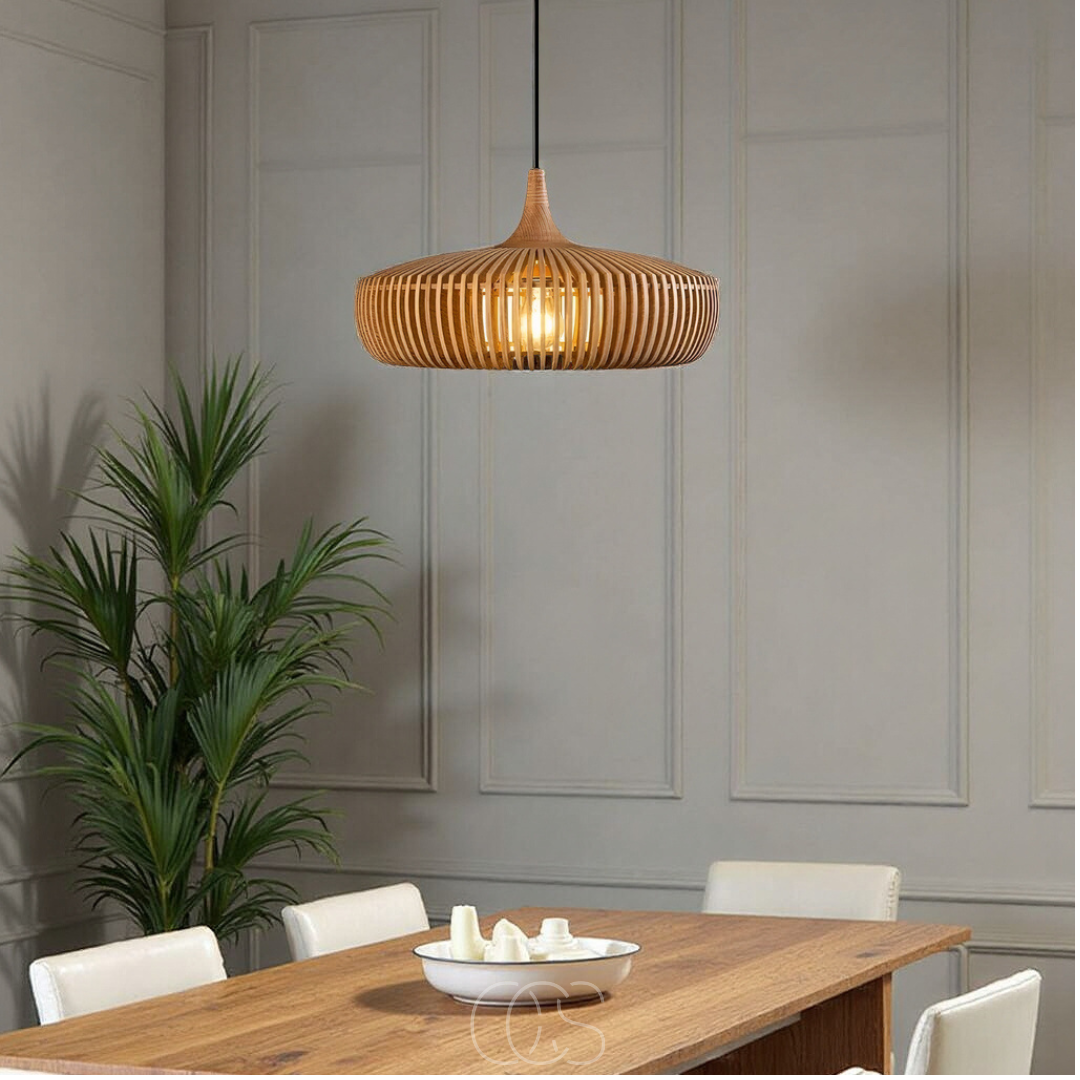 Houten Hanglamp Ø43cm Japandi Stijl Natuurlijk E27 Eettafel Woonkamer Slaapkamer Scandinavisch Design | Sansoti