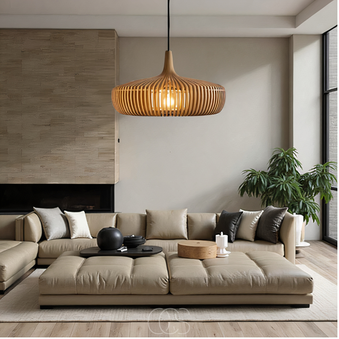 Houten Hanglamp Ø43cm Japandi Stijl Natuurlijk E27 Eettafel Woonkamer Slaapkamer Scandinavisch Design | Sansoti
