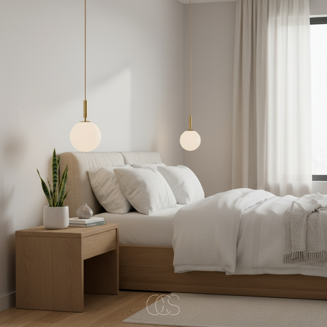 Scandinavische hanglamp met glazen bol Ø20cm goudkleurige fitting noordse stijl moderne plafondverlichting | Sansoti