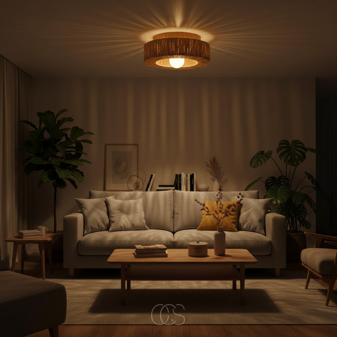 Plafondlamp Rotan Natuurlijk 45cm Hangende Lamp Scandinavisch Warm Licht Woonkamer Slaapkamer Hal Eetkamer | Sansoti