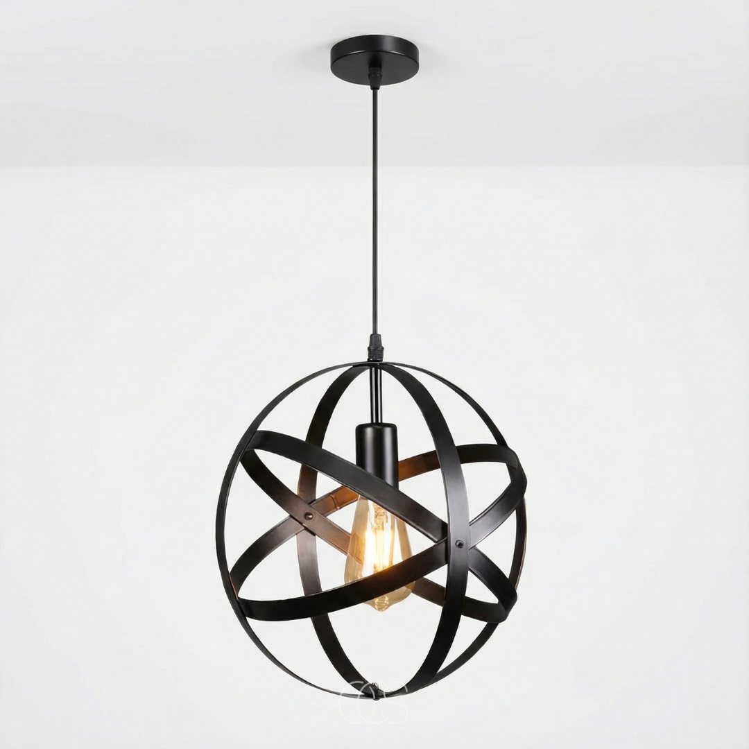 Hanglamp Metalen Bol Zwart 30cm Industrieel Vintage E27 Verstelbaar Kabel Eetkamer Keuken Verlichting | Sansoti