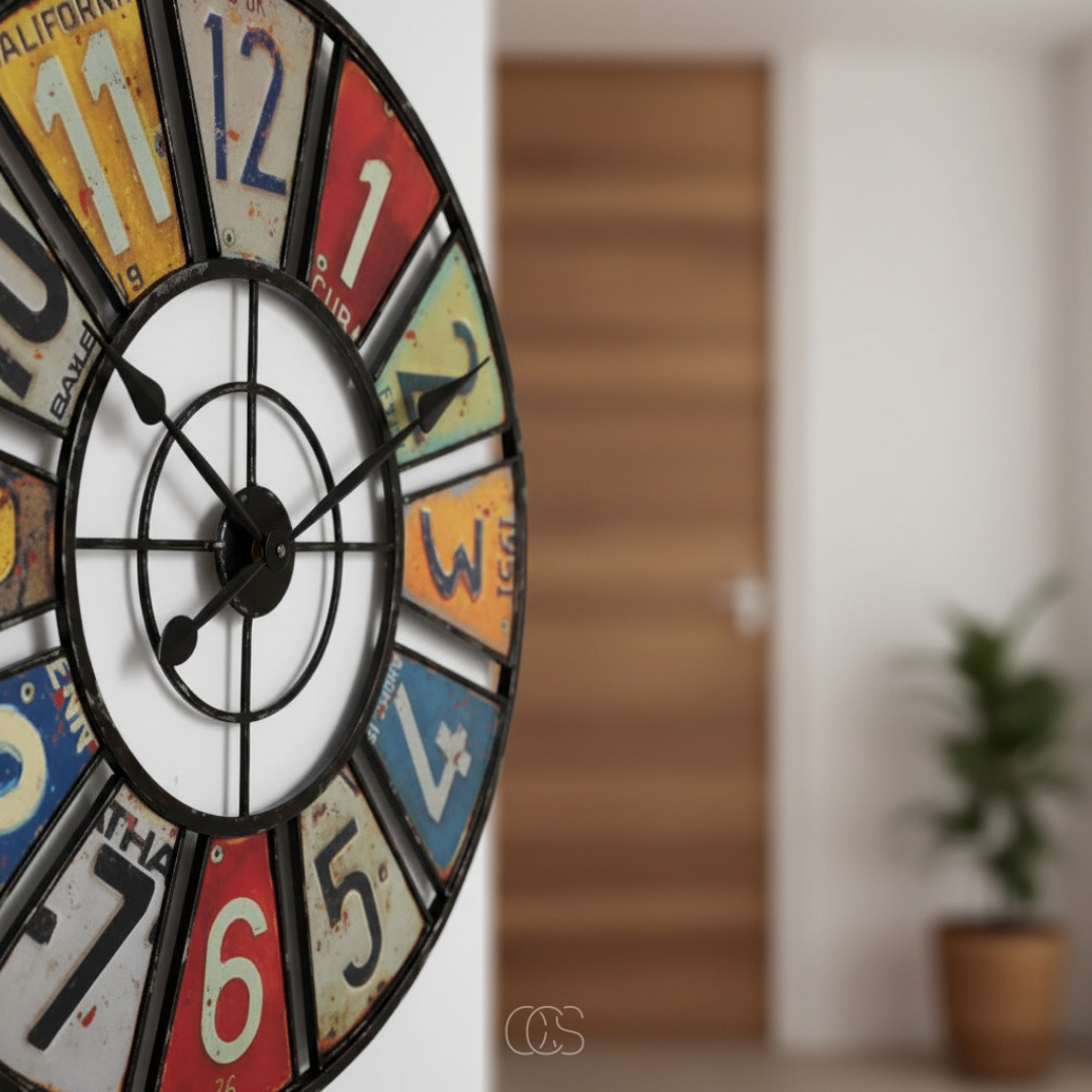 Vintage Wandklok Metaal 60cm Kleurrijk Retro Design Stil Uurwerk Woonkamer Tuin Weerbestendig Decoratief | Sansoti