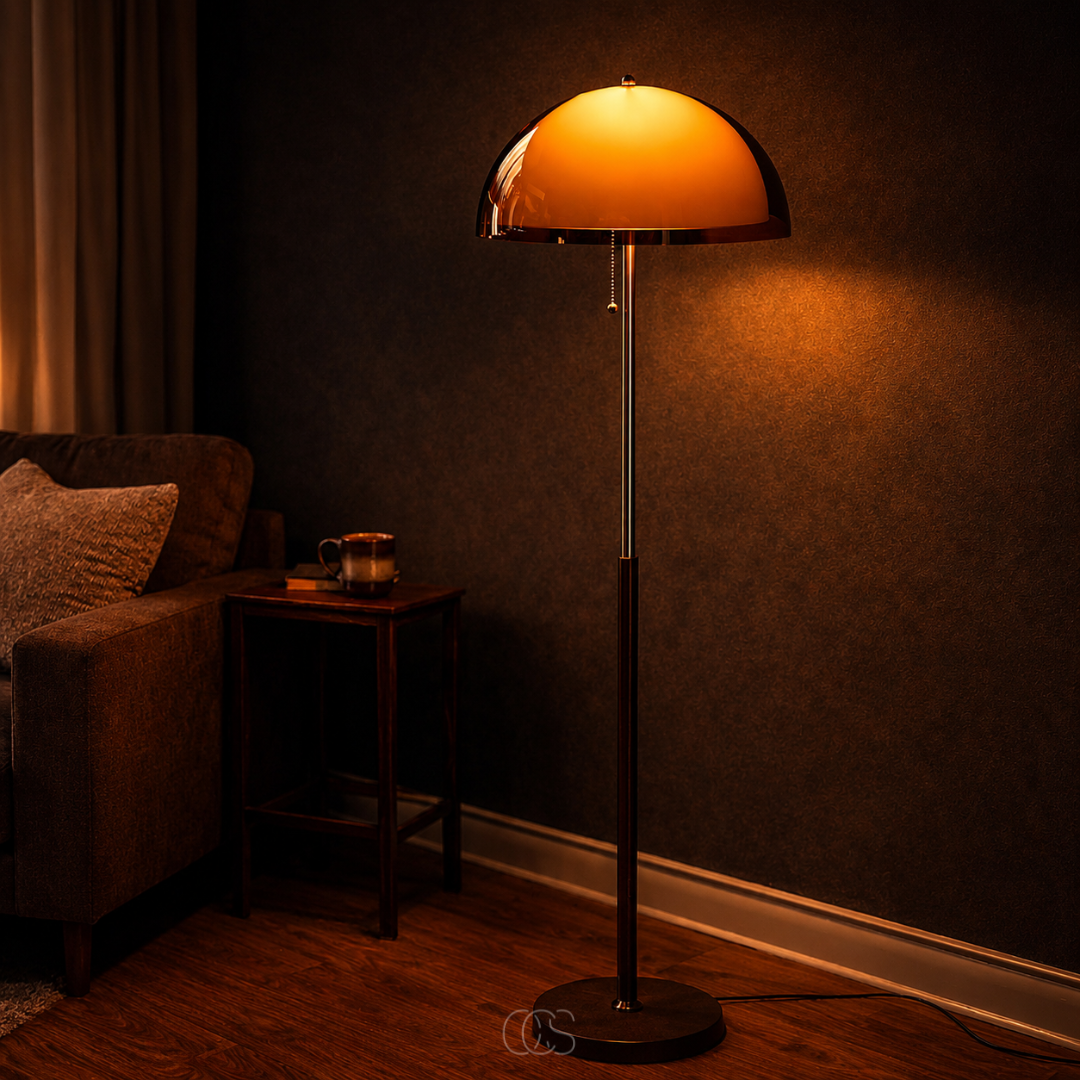 Bauhaus Vloerlamp Paddenstoel Retro Chroom Hout 149cm Trekkoord Warm Licht Leeshoek Woonkamer Design | Sansoti
