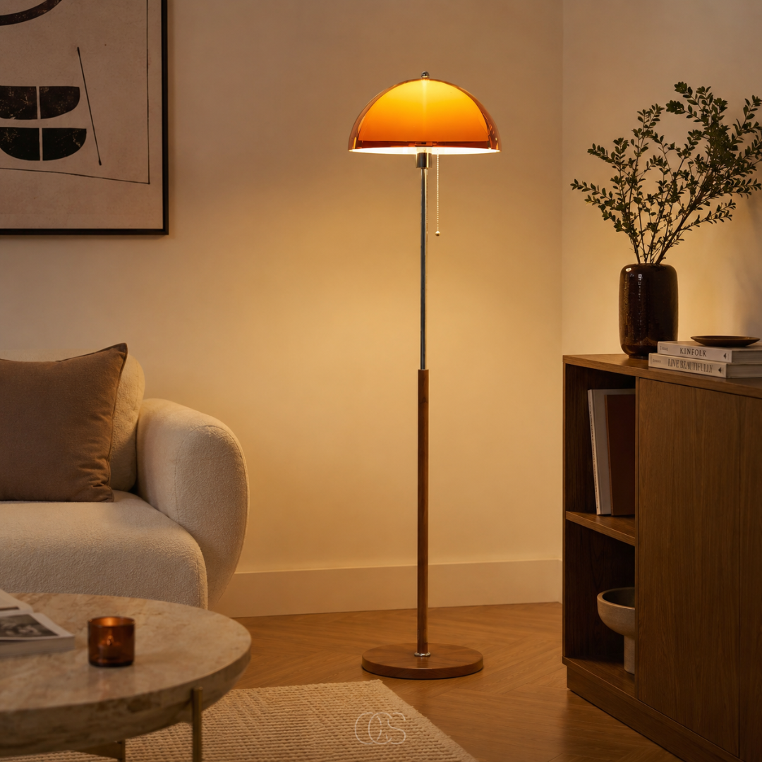 Bauhaus Vloerlamp Paddenstoel Retro Chroom Hout 149cm Trekkoord Warm Licht Leeshoek Woonkamer Design | Sansoti