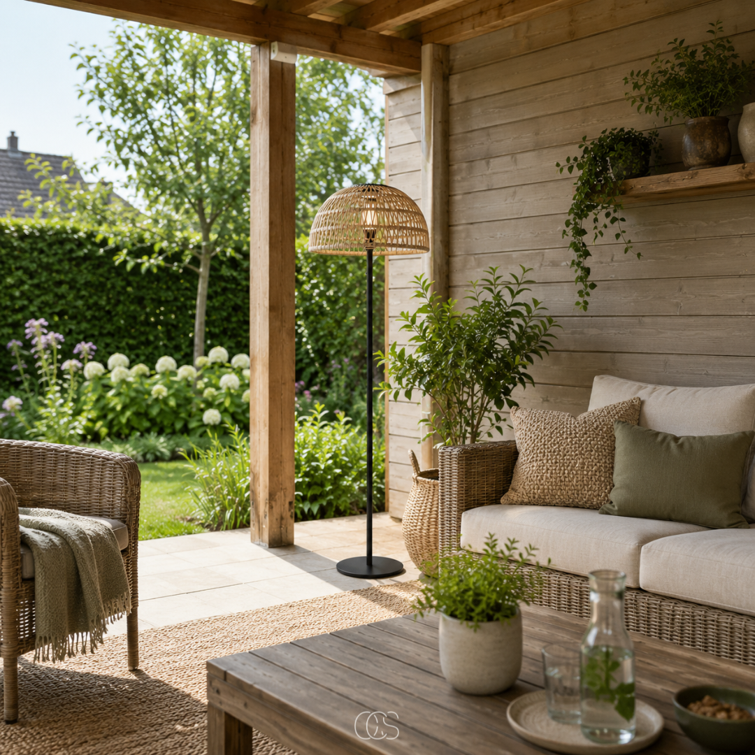 Staande Buitenlamp Rotan Zonne-energie 129cm Zwart Draadloos Sfeerverlichting Tuinverlichting Terras | Sansoti