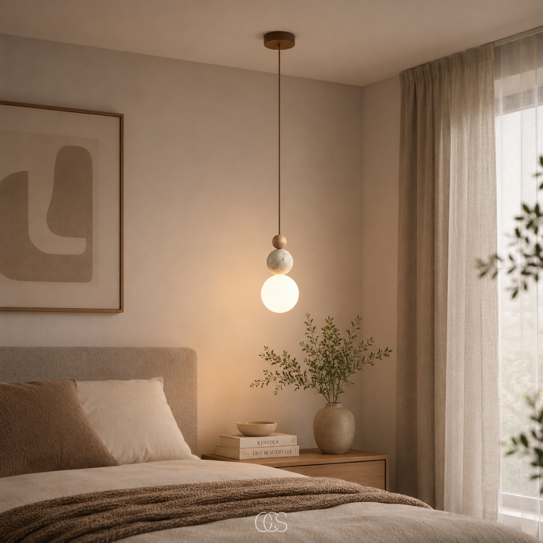 Hängelampe Glaskugel Travertin-Optik minimalistisches Design Esstisch Stimmungslicht Pendelleuchte modernes Interieur Wohnzimmer | Sansoti