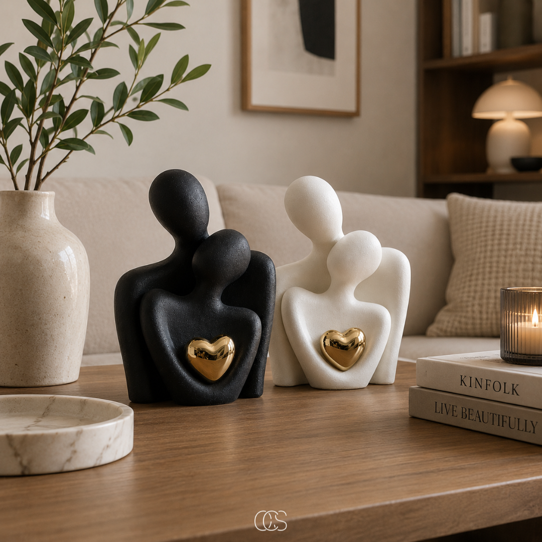Keramisch Beeldje Stel Minimalistisch Zwart Wit Decoratie Woonkamer Slaapkamer Liefde Verbondenheid Modern | Sansoti