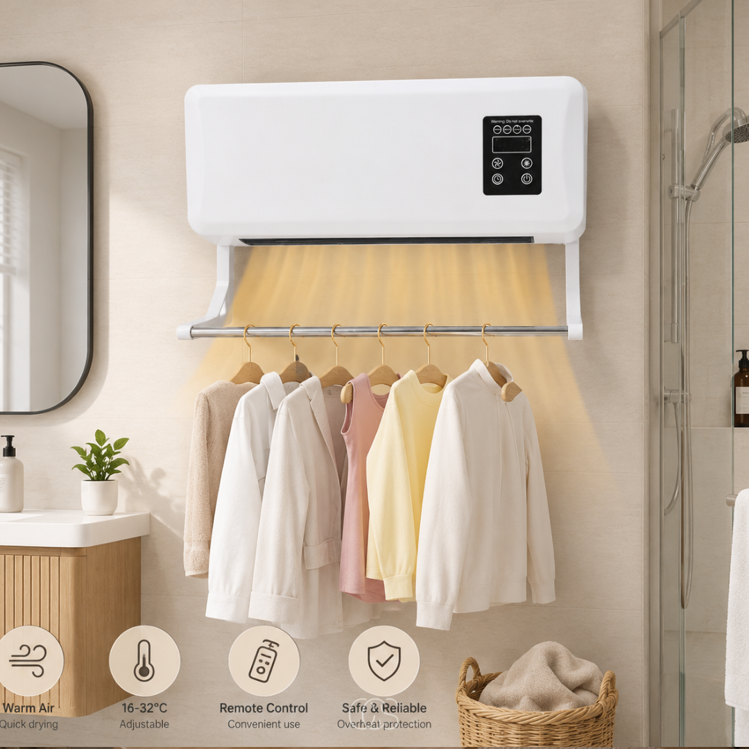 Wandventilator met Verwarming en Droogrek 1500W Wit Timer Afstandsbediening voor Badkamer en Slaapkamer | Sansoti