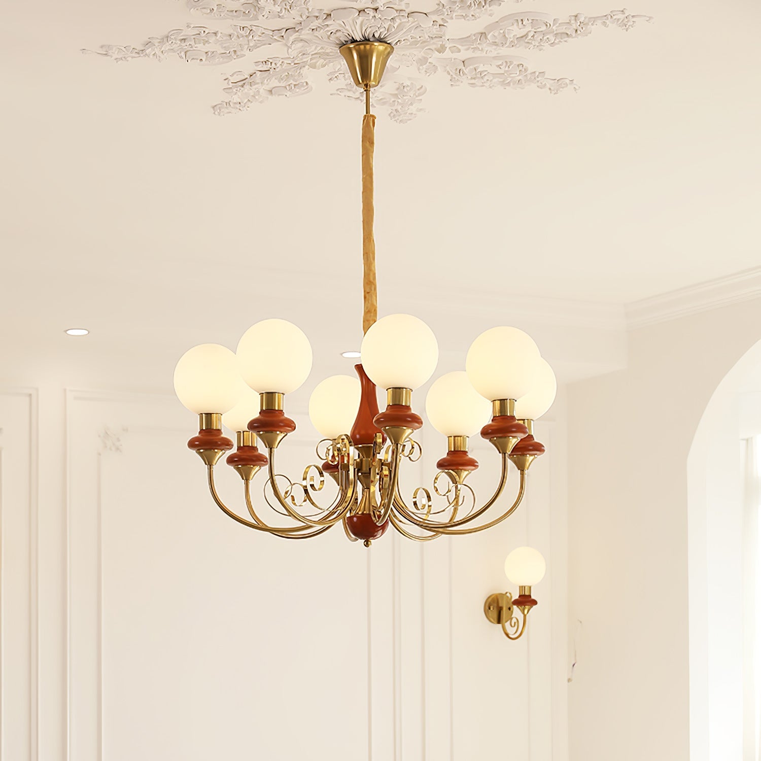 Kroonluchter met Groene Glazen Kappen en Gouden of Zwarte Afwerking – Luxe Hanglamp in 3, 5 of 8 Lichtpunten | Sansoti