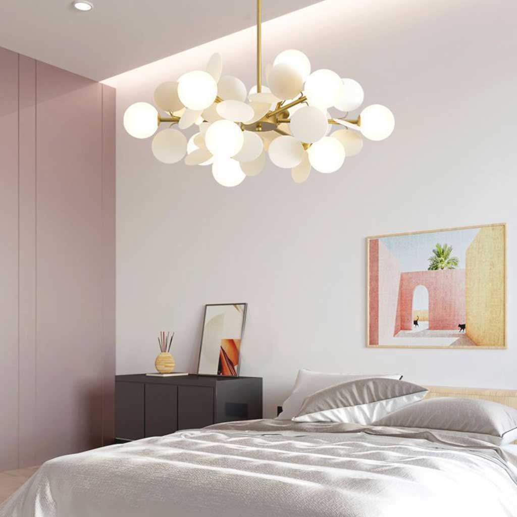 Moderner Kronleuchter mit opalweißen Glaszweigen LED Dimmbar Wohnzimmer Esszimmer Stimmungsbeleuchtung Künstlerisches Design | Sansoti