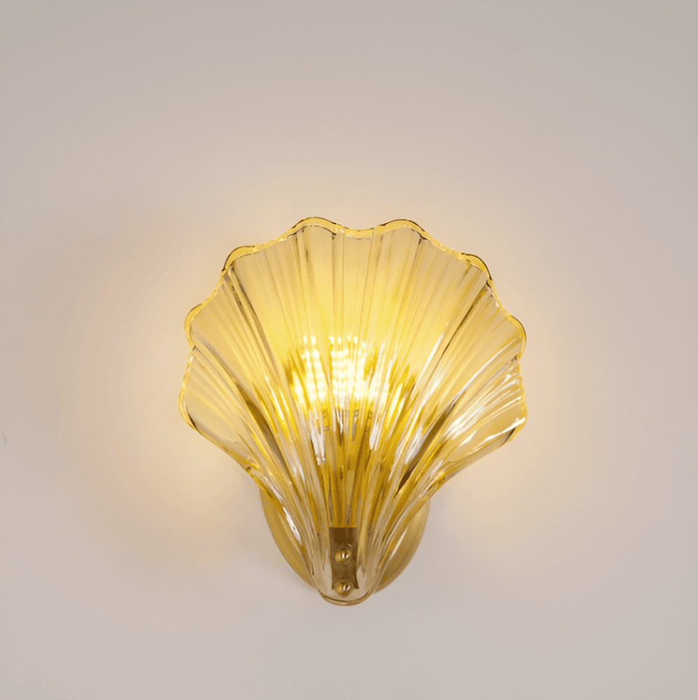 Wandlamp Schelp Glas Messing Goud E27 Ø20cm Slaapkamer Woonkamer Kust Wandverlichting Schelplamp Art Deco | Sansoti