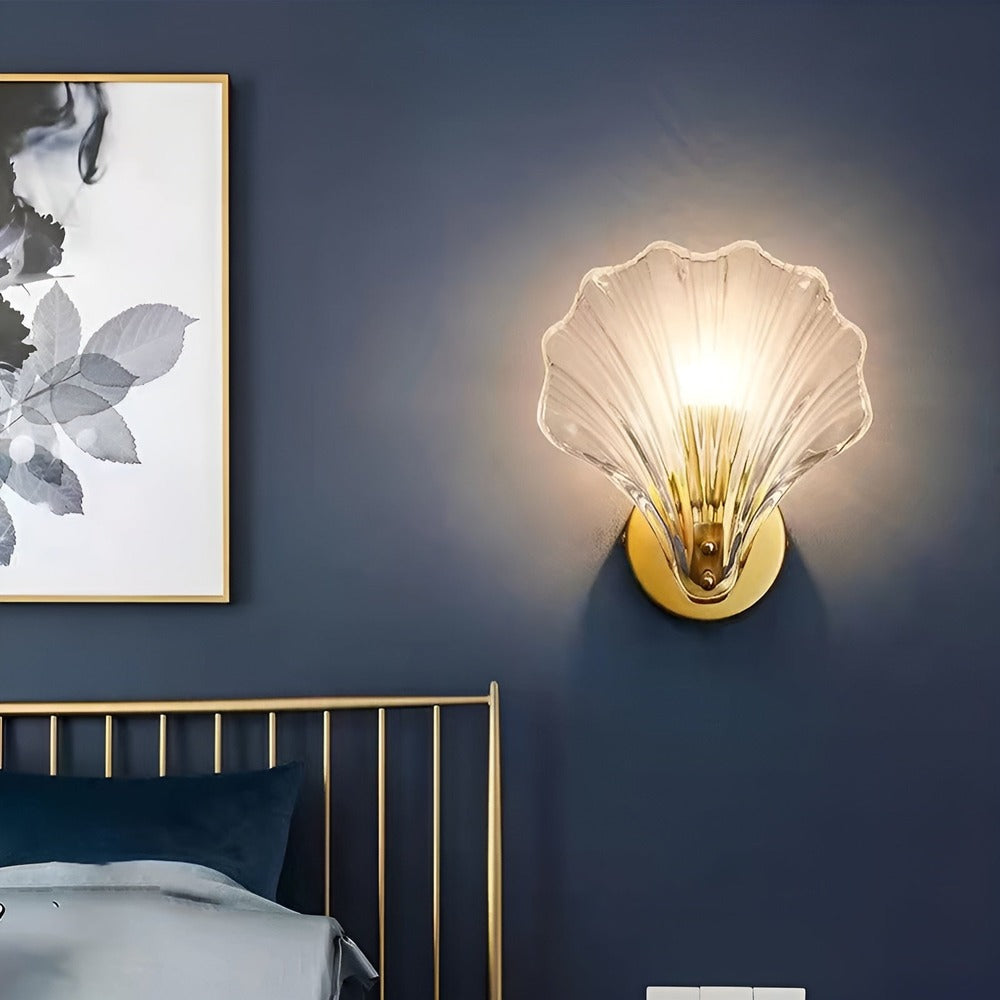 Wandlamp Schelp Glas Messing Goud E27 Ø20cm Slaapkamer Woonkamer Kust Wandverlichting Schelplamp Art Deco | Sansoti