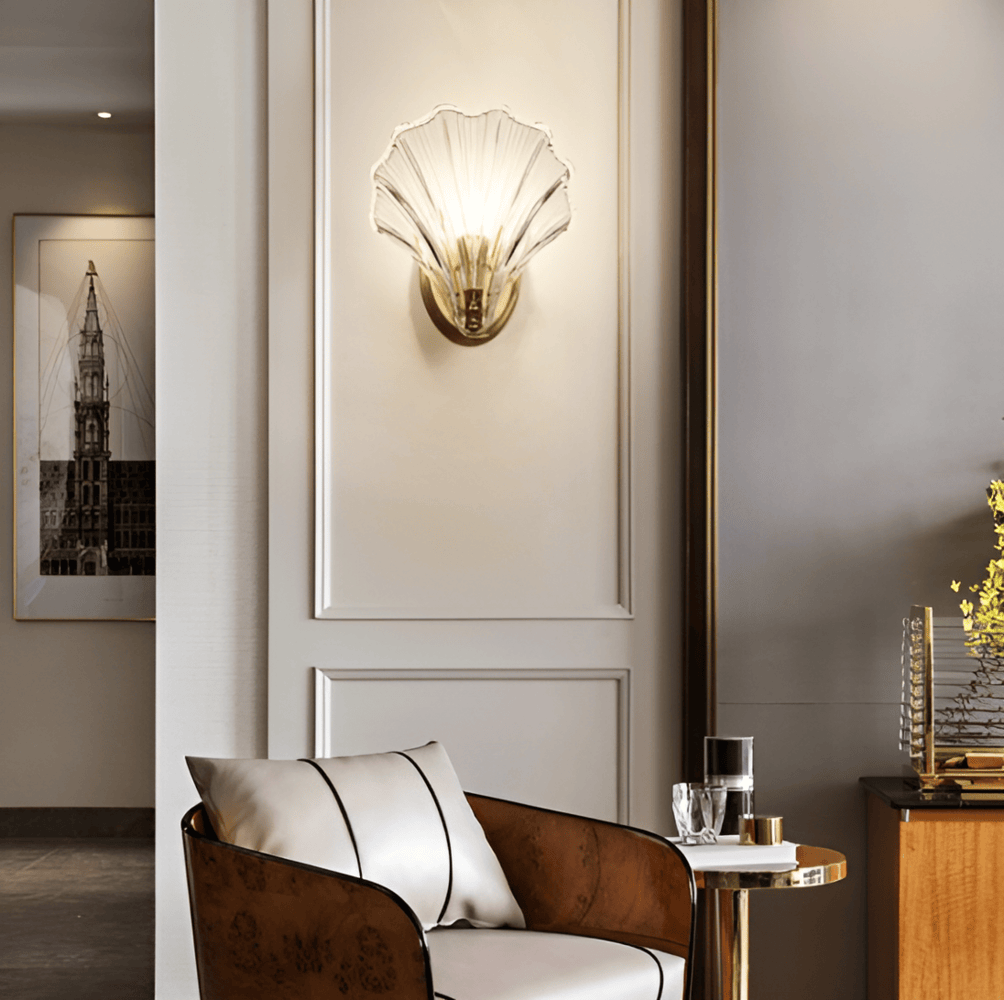 Wandlamp Schelp Glas Messing Goud E27 Ø20cm Slaapkamer Woonkamer Kust Wandverlichting Schelplamp Art Deco | Sansoti